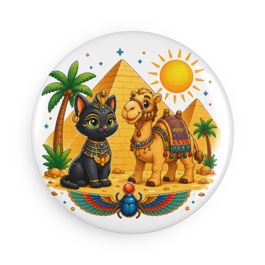 Egyptian Cat and Camel Button Magnet