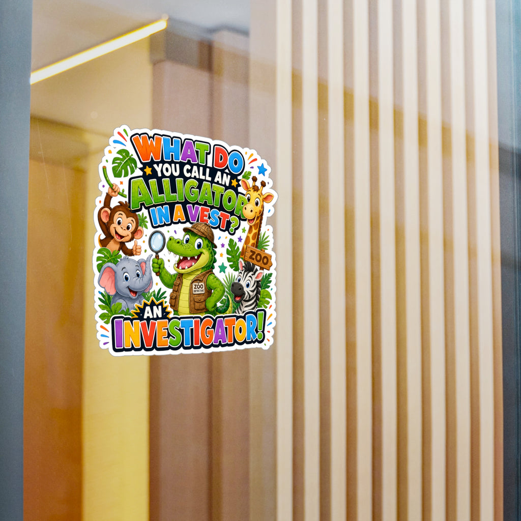 Alligator Investigator Sticker | Kiss-Cut Vinyl Decal, Cute Zoo Animals