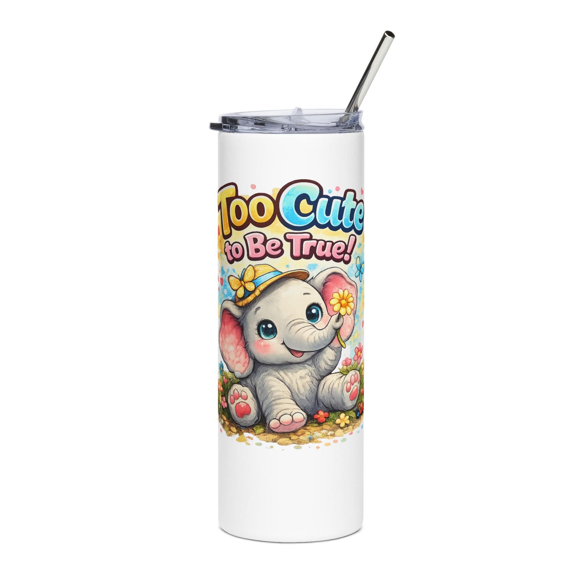 20oz Stainless Tumbler — "Too Cute to Be True" Baby Elephant Travel Cup