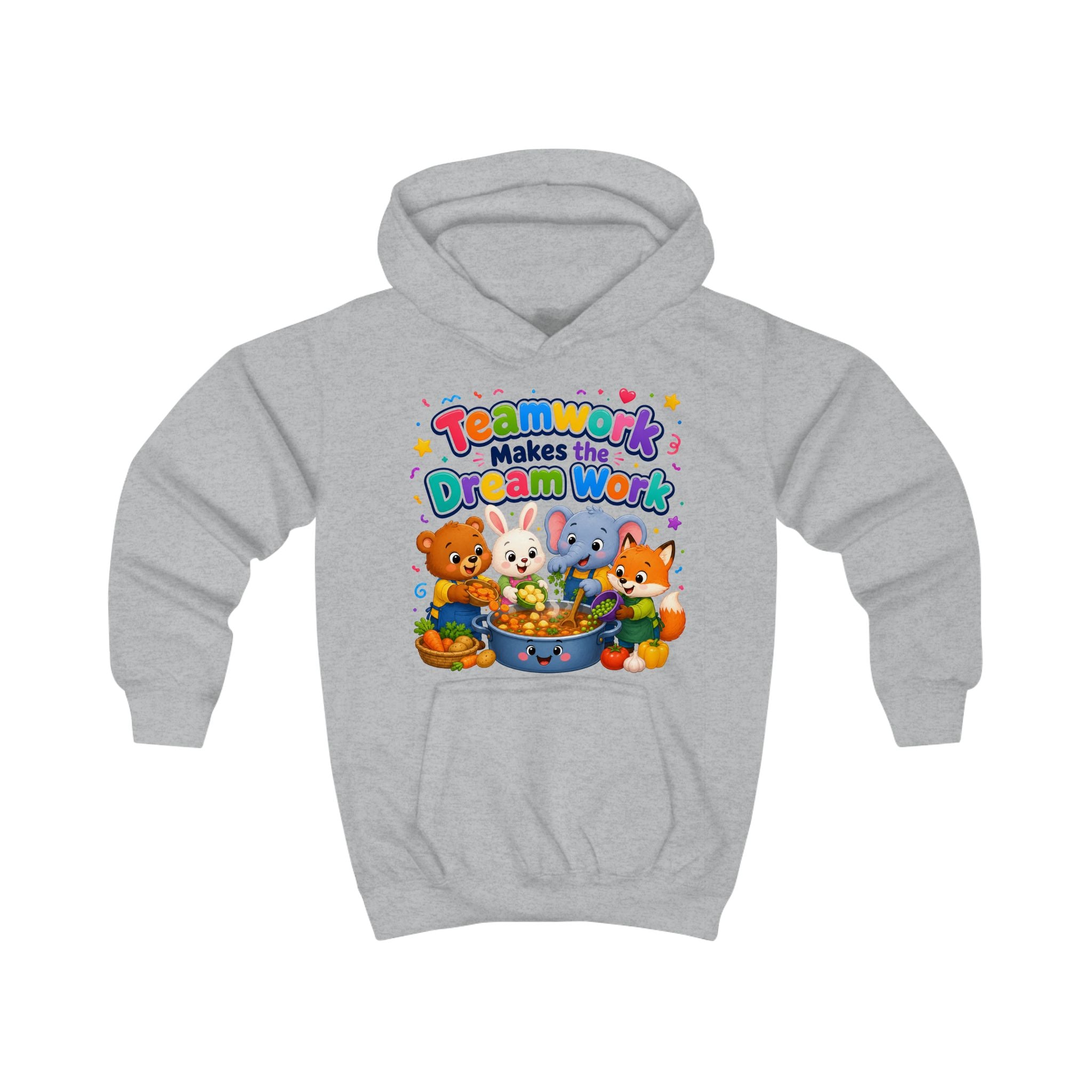 Kids Hoodie - "Teamwork Makes the Dream Work" Cute Animal Crew