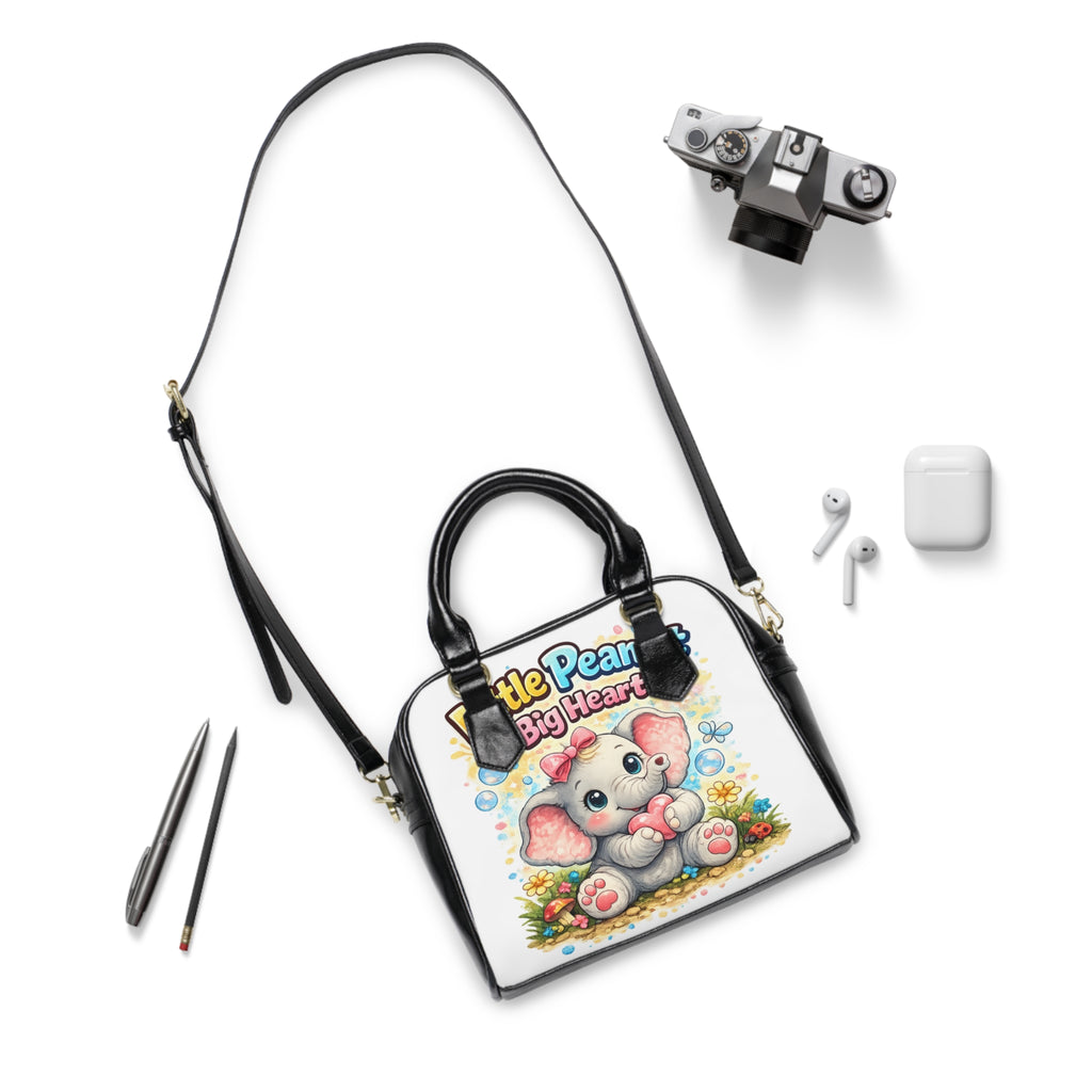 Shoulder Handbag — "Little Peanut, Big Heart" Cute Elephant Tote for Kids & Moms