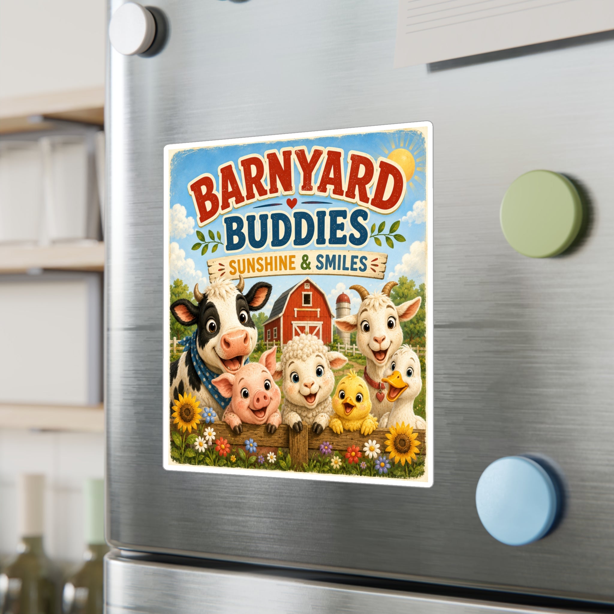 Barnyard Buddies Vinyl Sticker — 'Sunshine & Smiles' Cute Farm Animal Decal