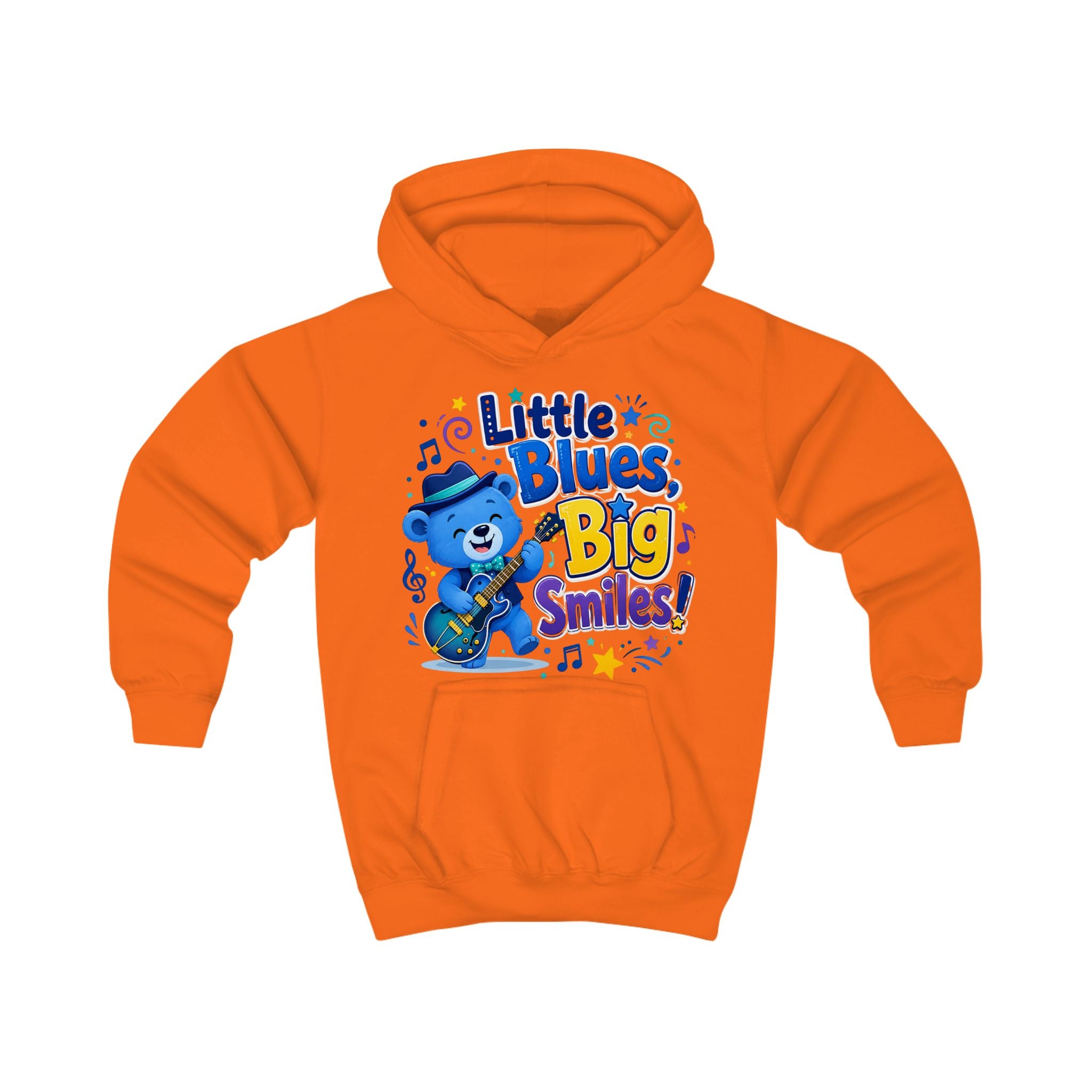 Kids Hoodie - "Little Blues, Big Smiles" Cute Blue Bear Guitar Hoodie for Toddlers