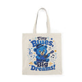 Tiny Blues Big Dreams Tote Bag — Cute Blue Bear Music Graphic Cotton Tote