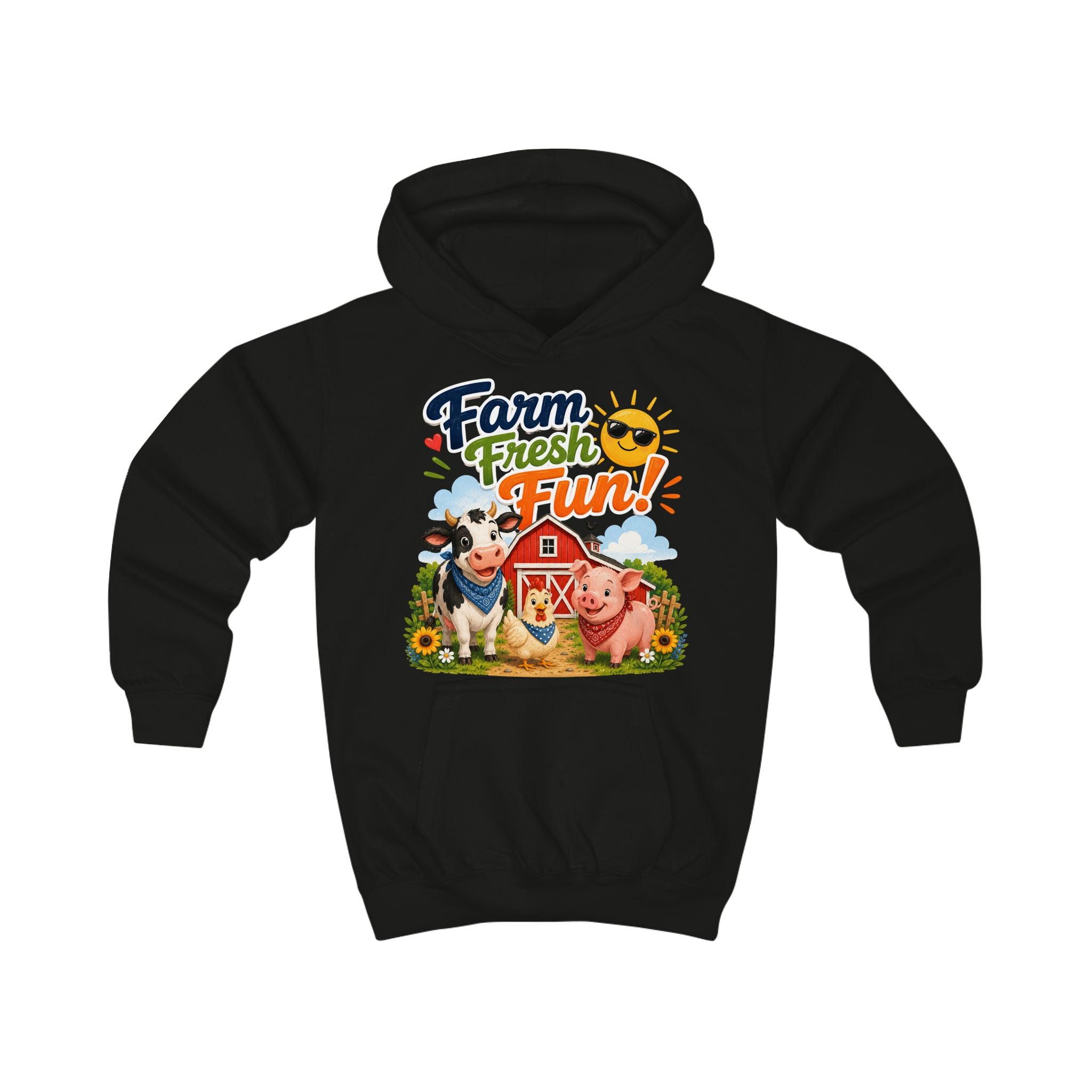 Farm Fresh Fun Kids Hoodie — Cute Cow & Pig Barnyard Design