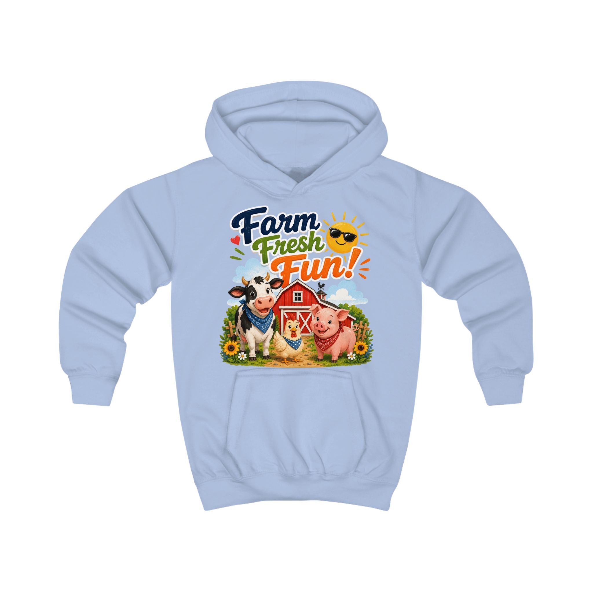Farm Fresh Fun Kids Hoodie — Cute Cow & Pig Barnyard Design