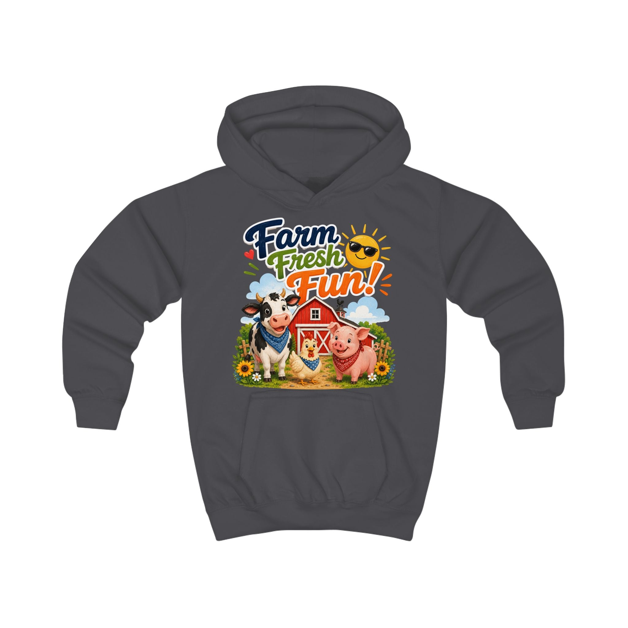 Farm Fresh Fun Kids Hoodie — Cute Cow & Pig Barnyard Design