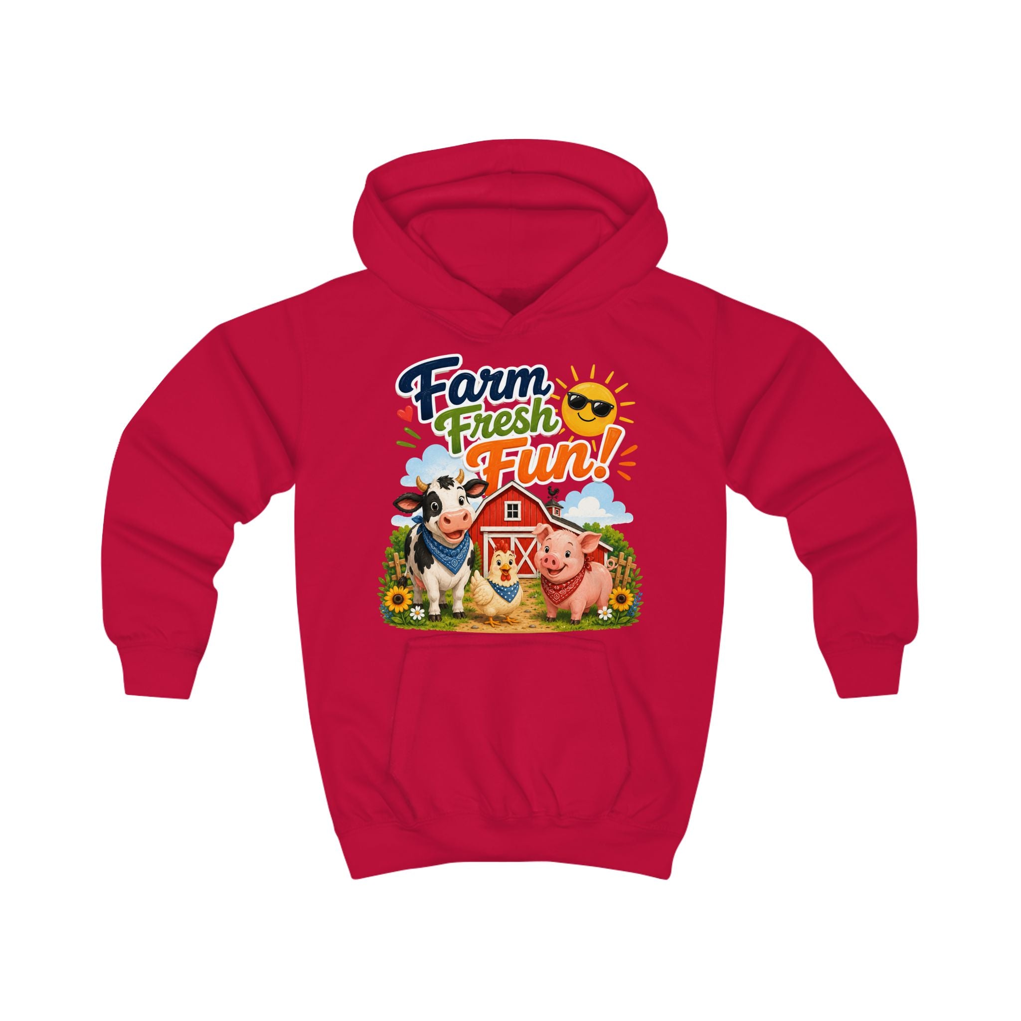 Farm Fresh Fun Kids Hoodie — Cute Cow & Pig Barnyard Design