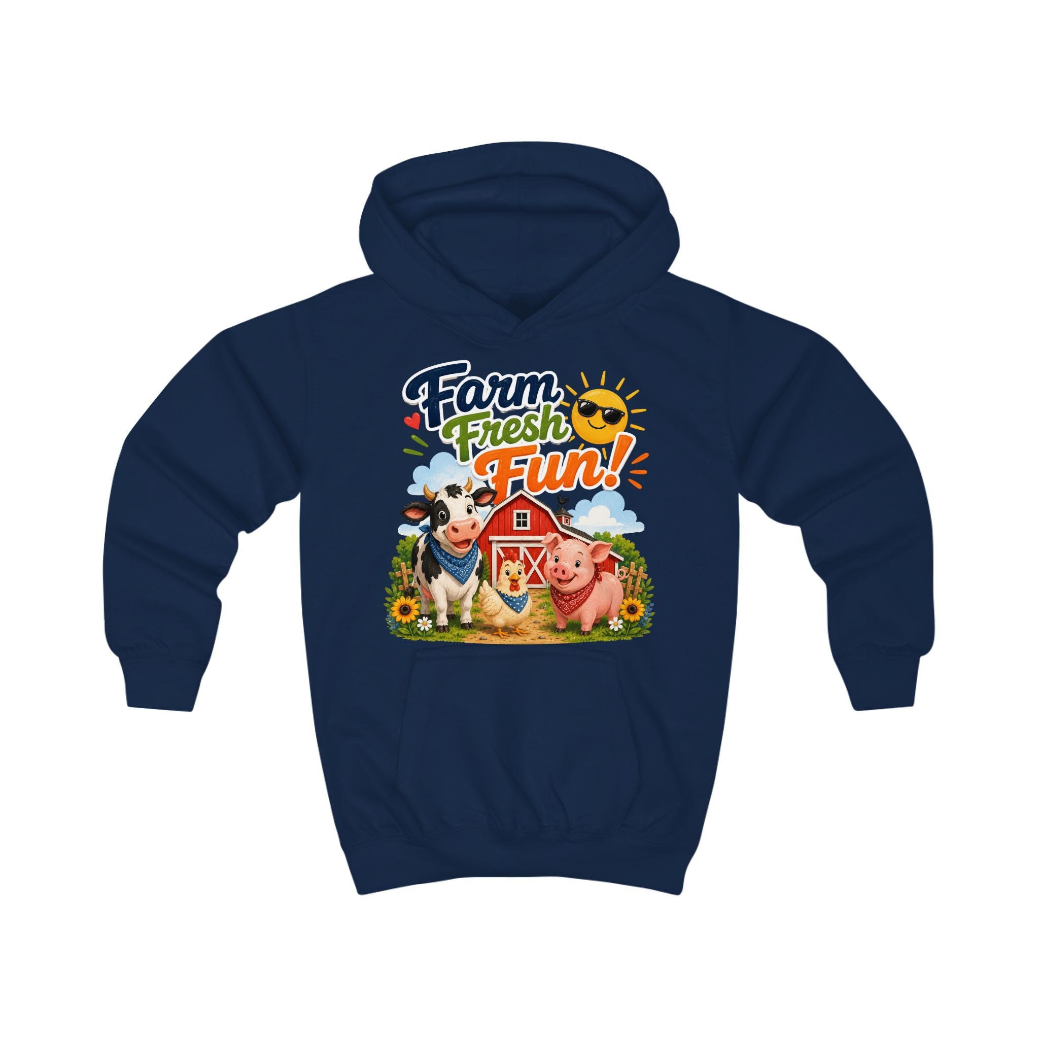 Farm Fresh Fun Kids Hoodie — Cute Cow & Pig Barnyard Design