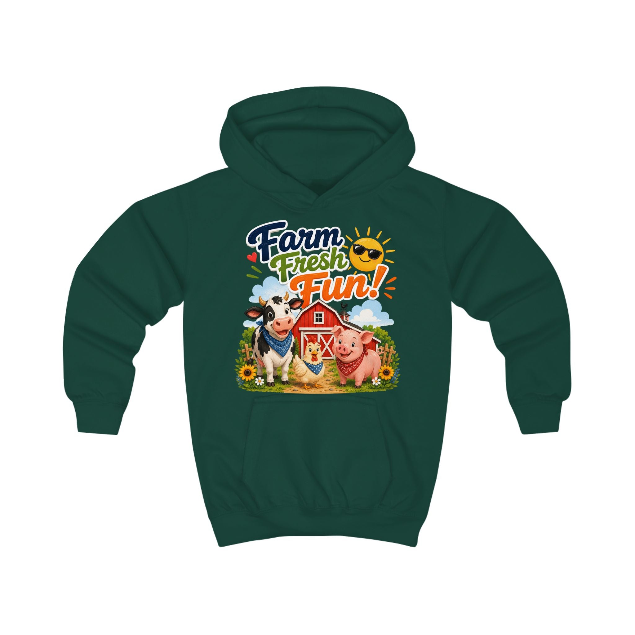 Farm Fresh Fun Kids Hoodie — Cute Cow & Pig Barnyard Design