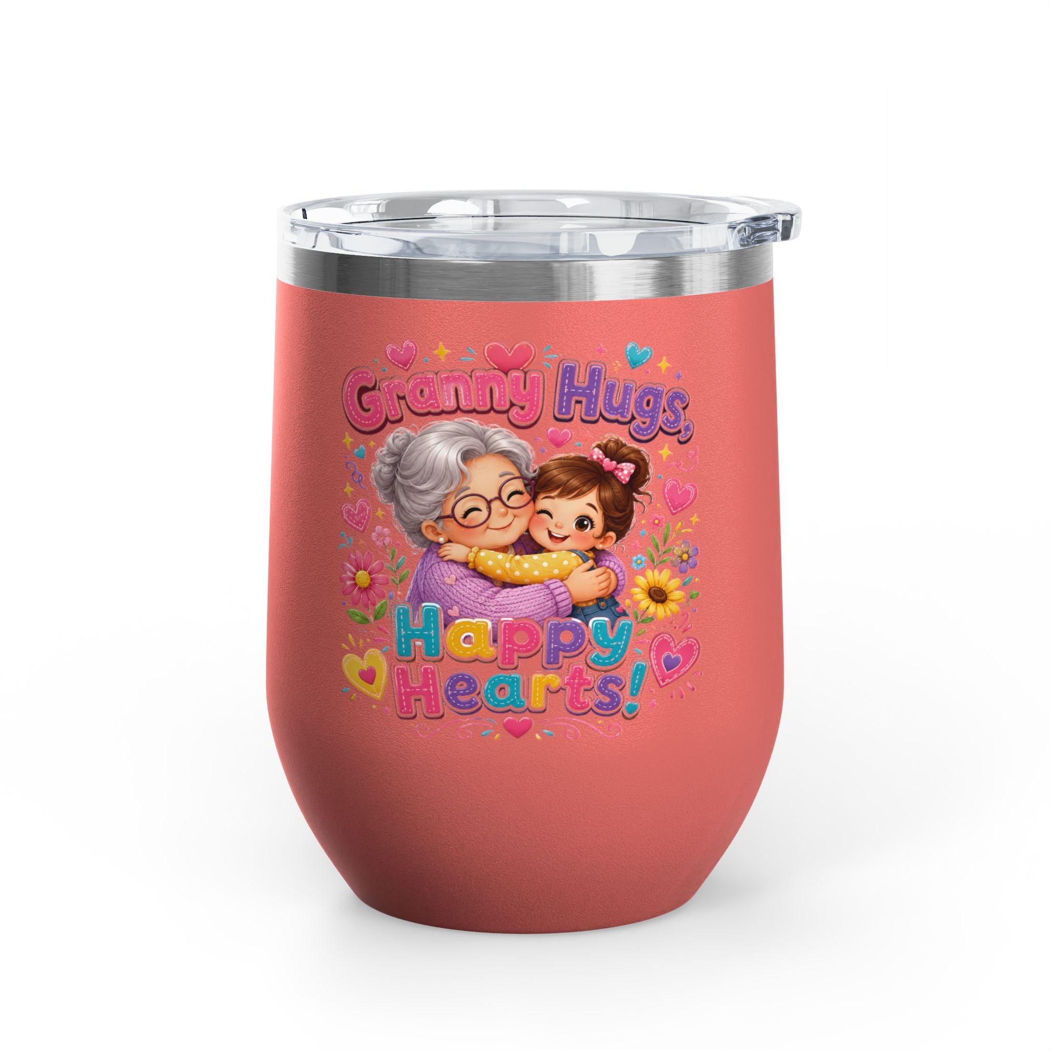 Granny Hugs Happy Hearts 12oz Tumbler — Cute Grandma & Grandchild Gift