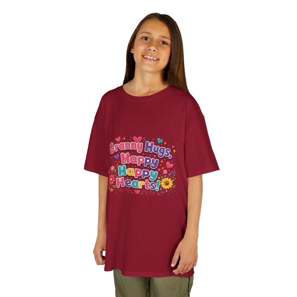 Granny Hugs Happy Hearts Kids Tee | Colorful Floral Kids Shirt