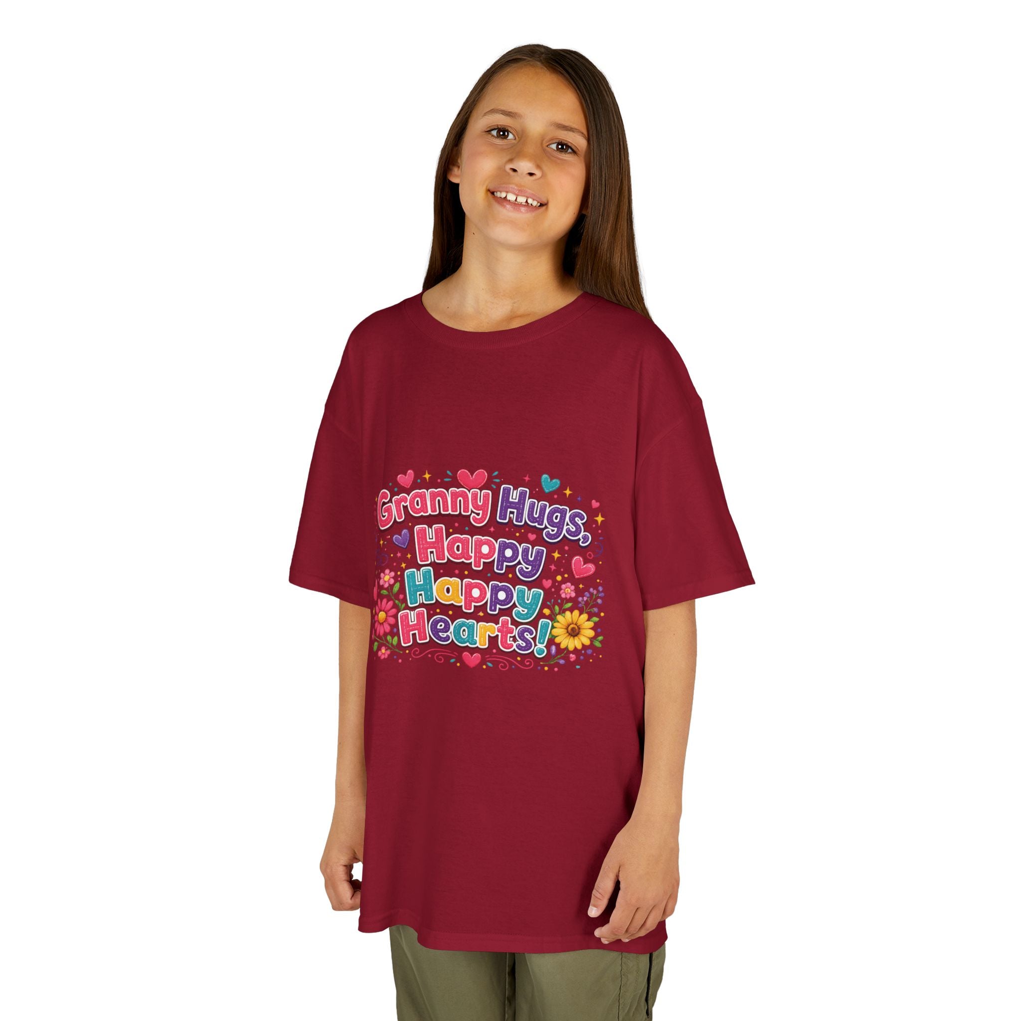 Granny Hugs Happy Hearts Kids Tee | Colorful Floral Kids Shirt