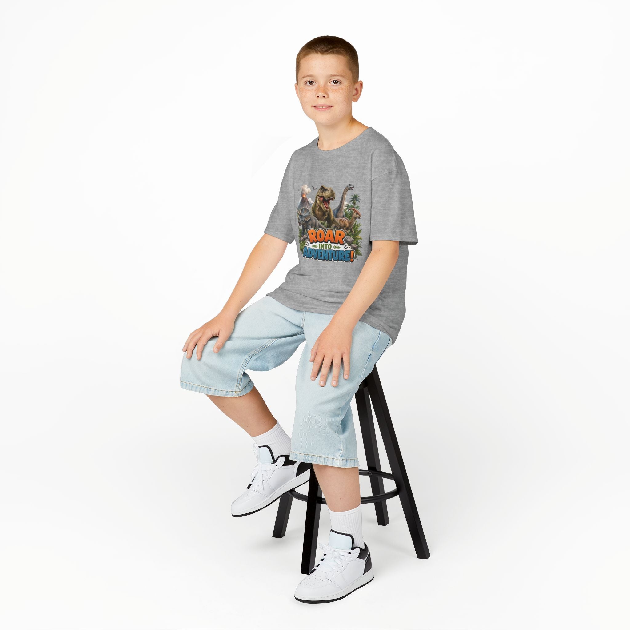 Kids Dinosaur Tee - "Roar Into Adventure" Graphic Shirt for Boys & Girls