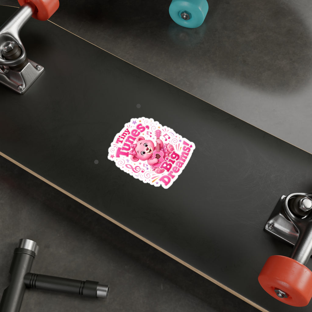Kiss-Cut Vinyl Decal — Pink Bear "Tiny Tunes, Big Dreams" Sticker