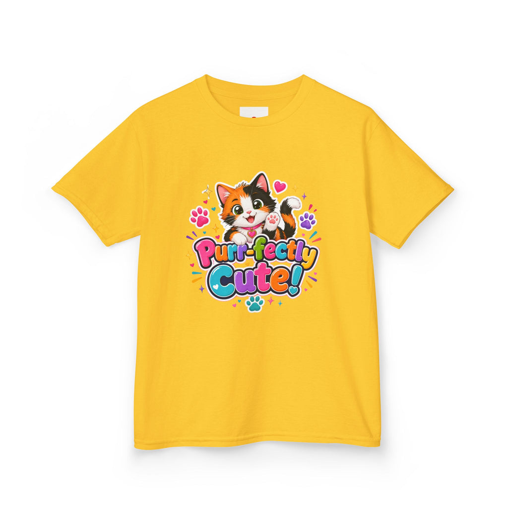 Kids T-Shirt — “Purr-fectly Cute!” Calico Kitten Graphic Tee for Children