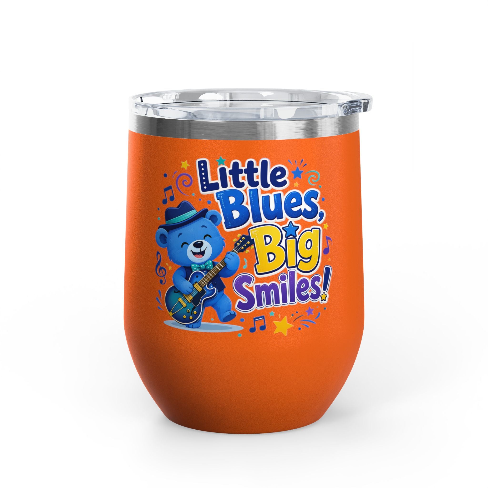 "Little Blues, Big Smiles" Cute Blue Bear Music 12oz Insulated