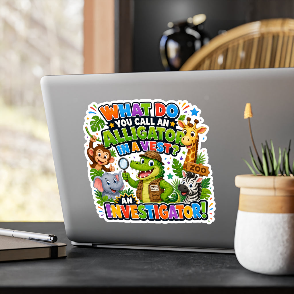 Alligator Investigator Sticker | Kiss-Cut Vinyl Decal, Cute Zoo Animals