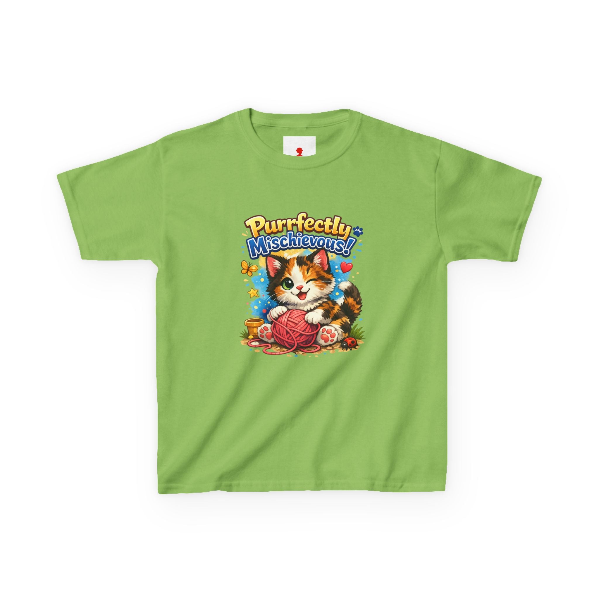Kids T-Shirt — "Purrfectly Mischievous" Cute Kitten Playing with Yarn
