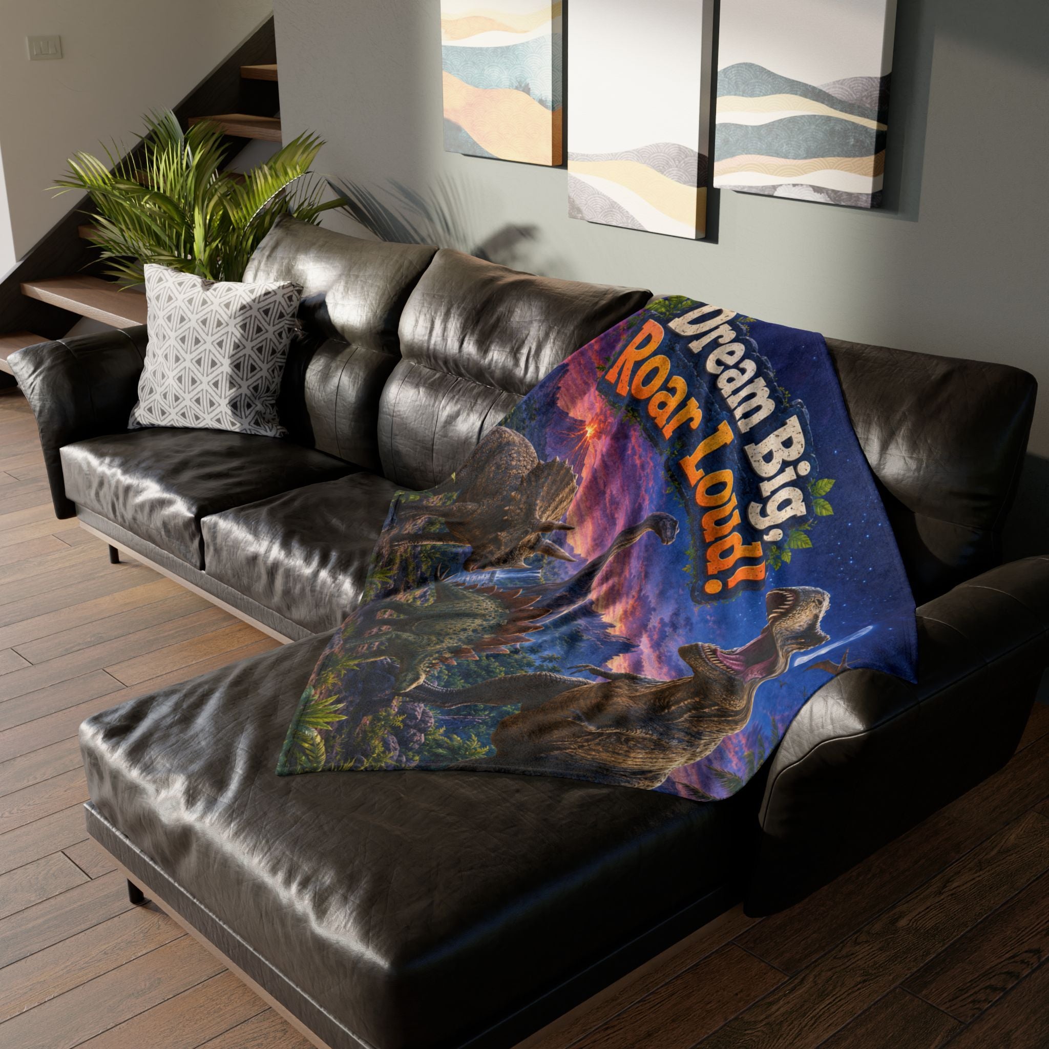 Dream Big Roar Loud! Dinosaur Blanket — Kids Cozy Plush Throw