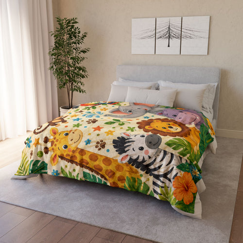 Cute Jungle Animals Baby Blanket | Safari Lion Elephant Giraffe Zebra