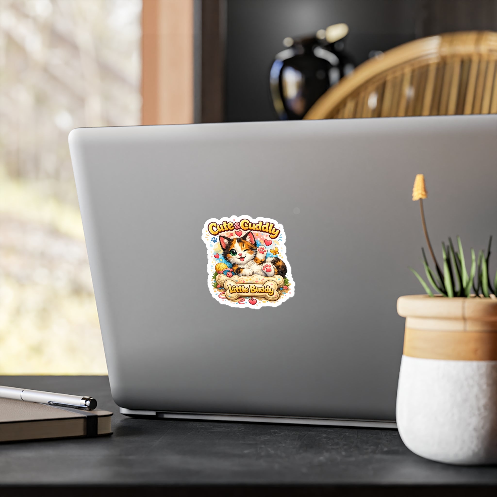 Cute & Cuddly Little Buddy Cat Sticker — Kiss-Cut Vinyl Decal