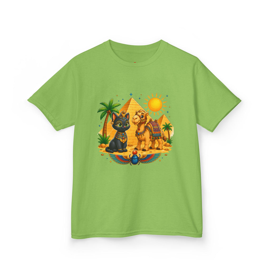 Egyptian Cats and Camel Kids Tee | Pyramid Desert Sun Illustration
