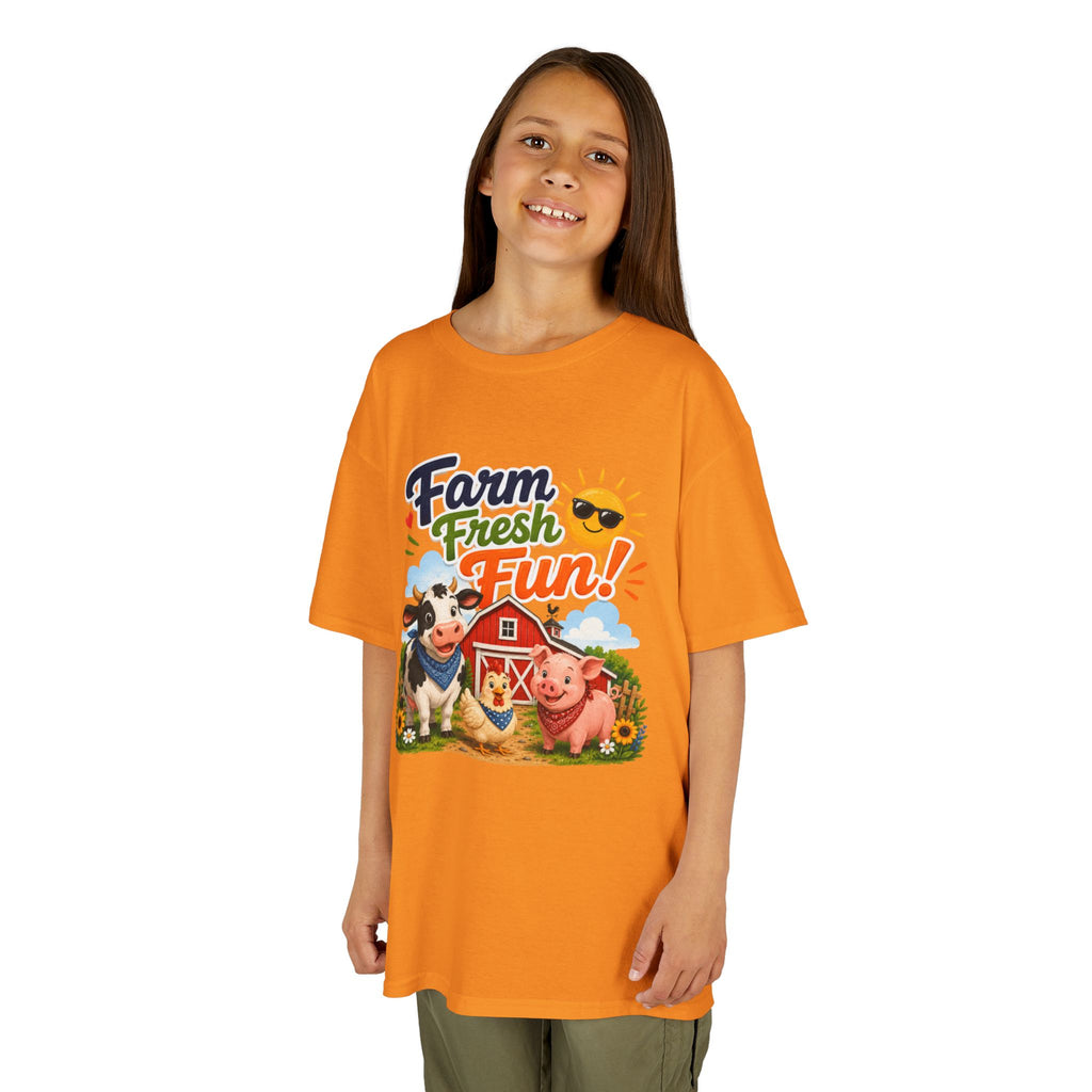 Kids Farm T-Shirt — "Farm Fresh Fun!" Cute Cow & Pig Toddler Tee