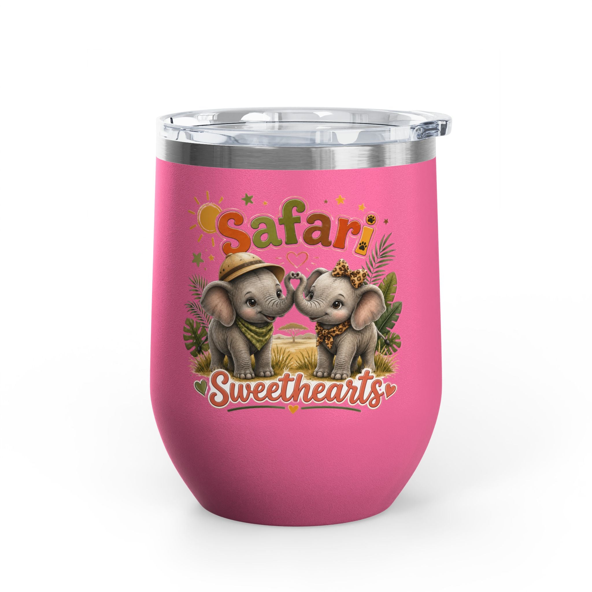 Safari Sweethearts Tumbler – 12oz Insulated Cute Elephant Couples Design