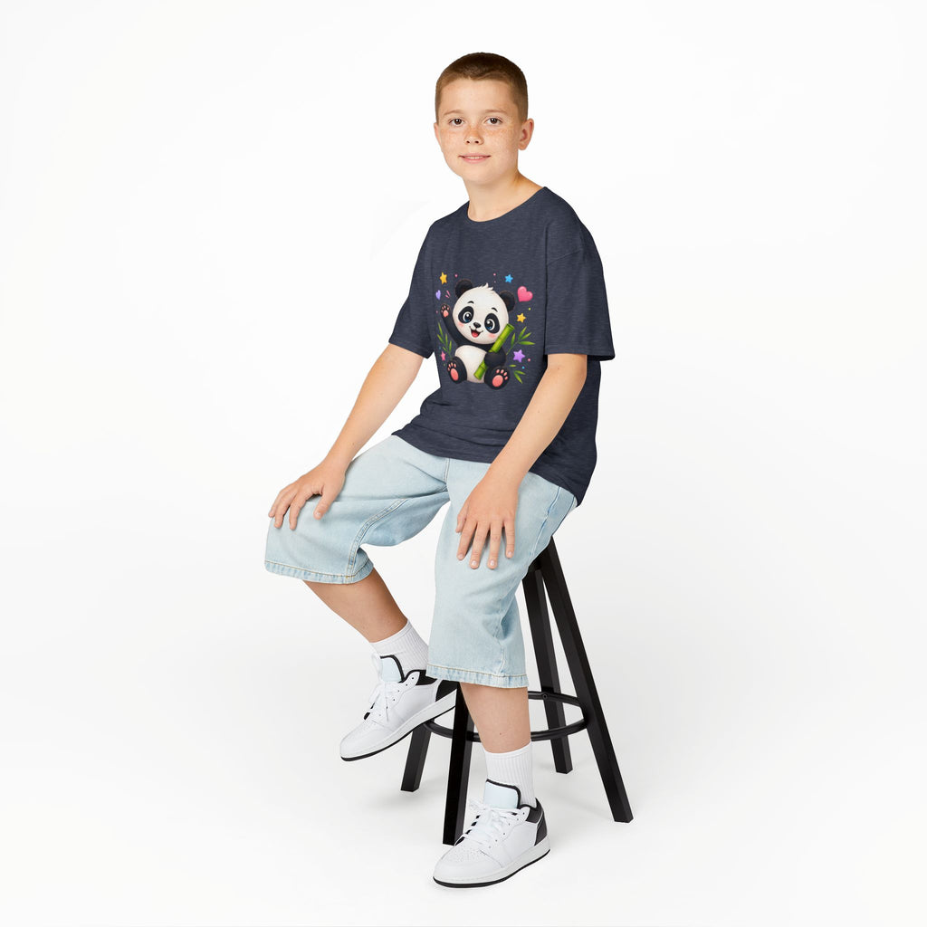 Cute Panda Kids T‑Shirt — Smiling Baby Panda with Hearts & Bamboo