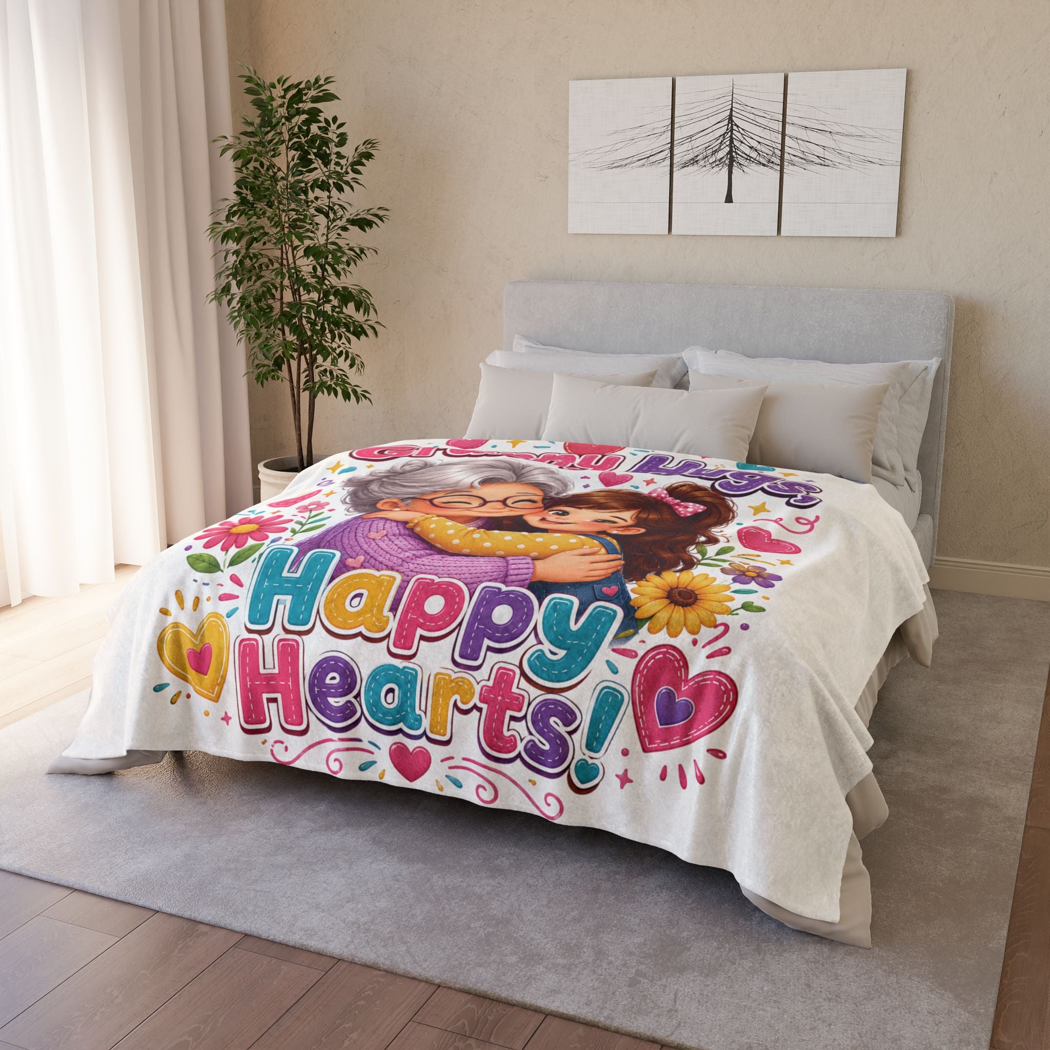 Granny Hugs Happy Hearts Blanket | Polyester Throw, Grandma and Granddaughter Design