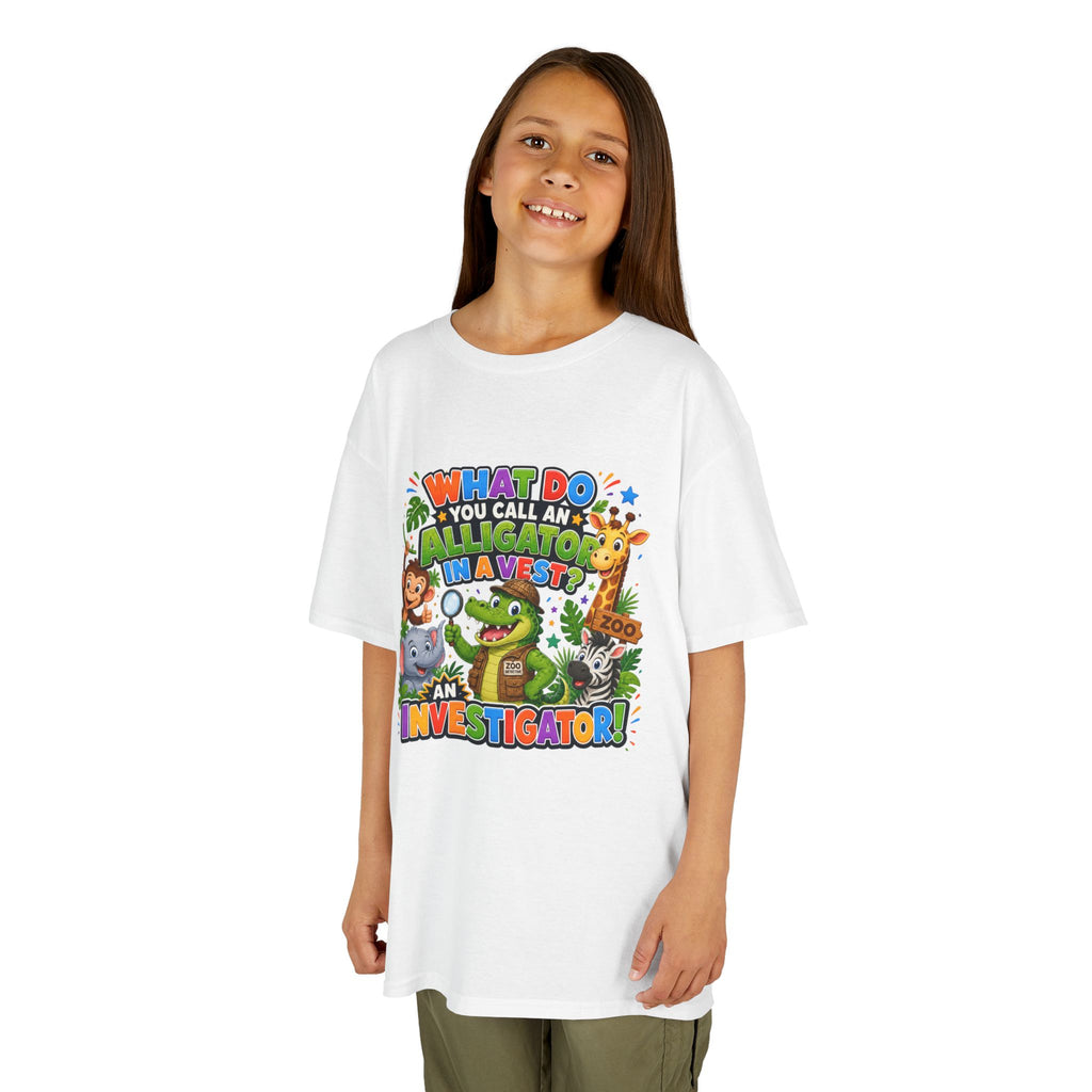 What Do You Call An Alligator? Investigator Kids T-Shirt | Cute Jungle Animals Puzzle