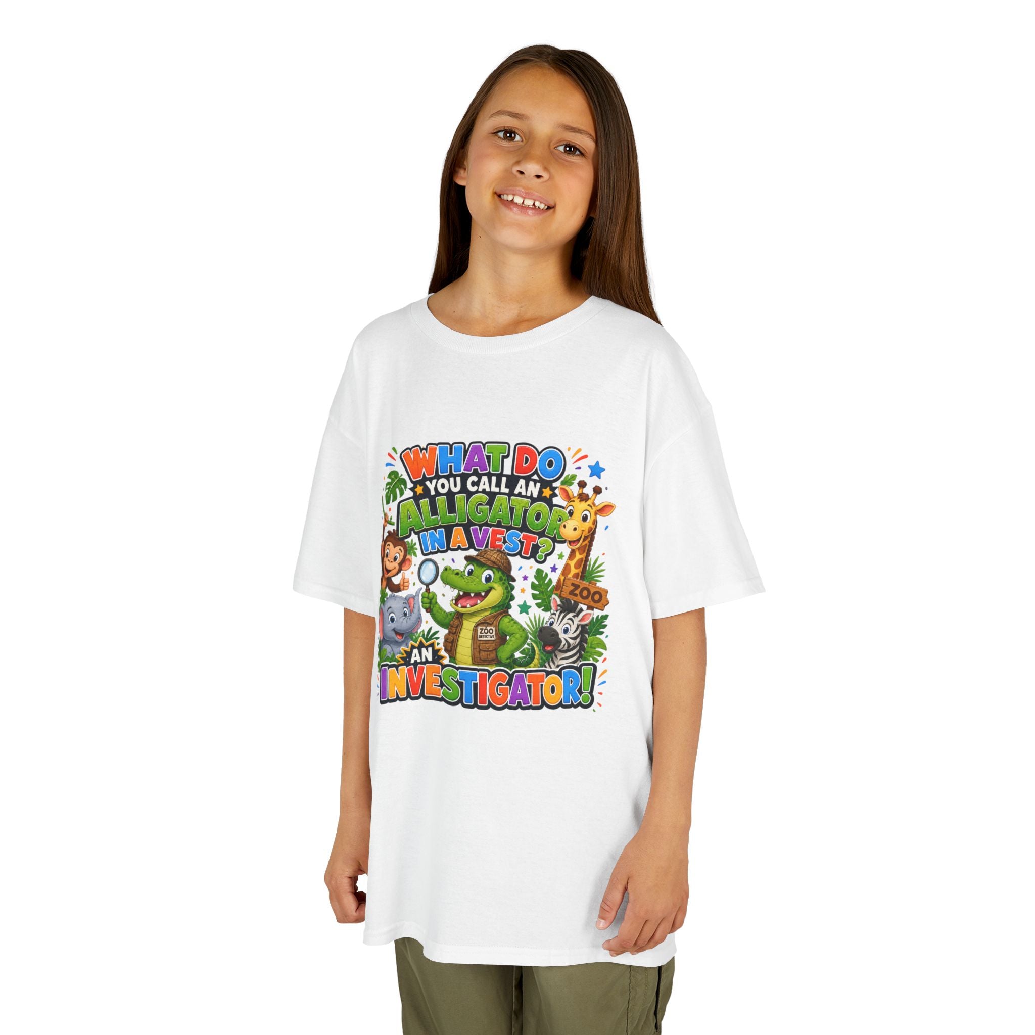 What Do You Call An Alligator? Investigator Kids T-Shirt | Cute Jungle Animals Puzzle