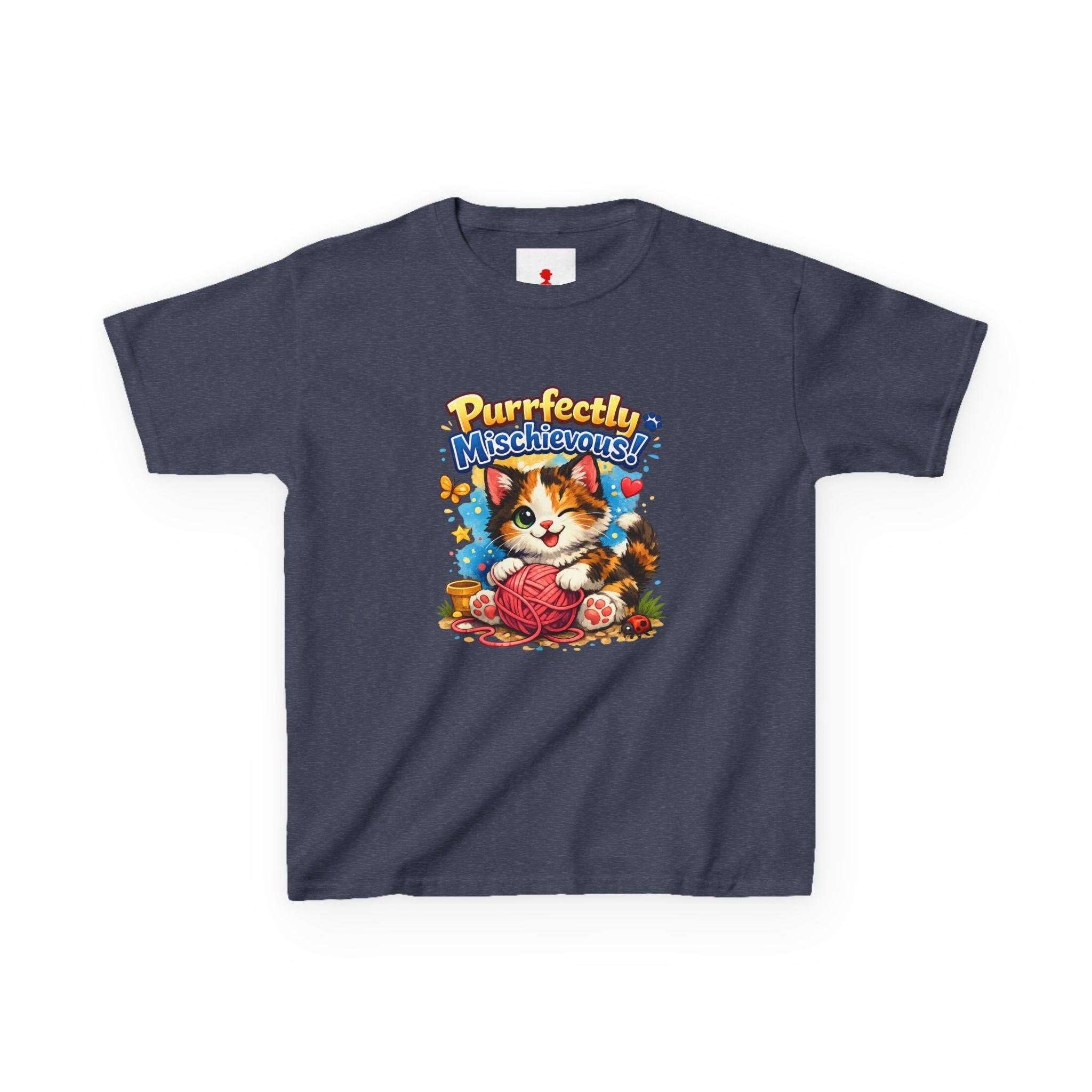 Kids T-Shirt — "Purrfectly Mischievous" Cute Kitten Playing with Yarn