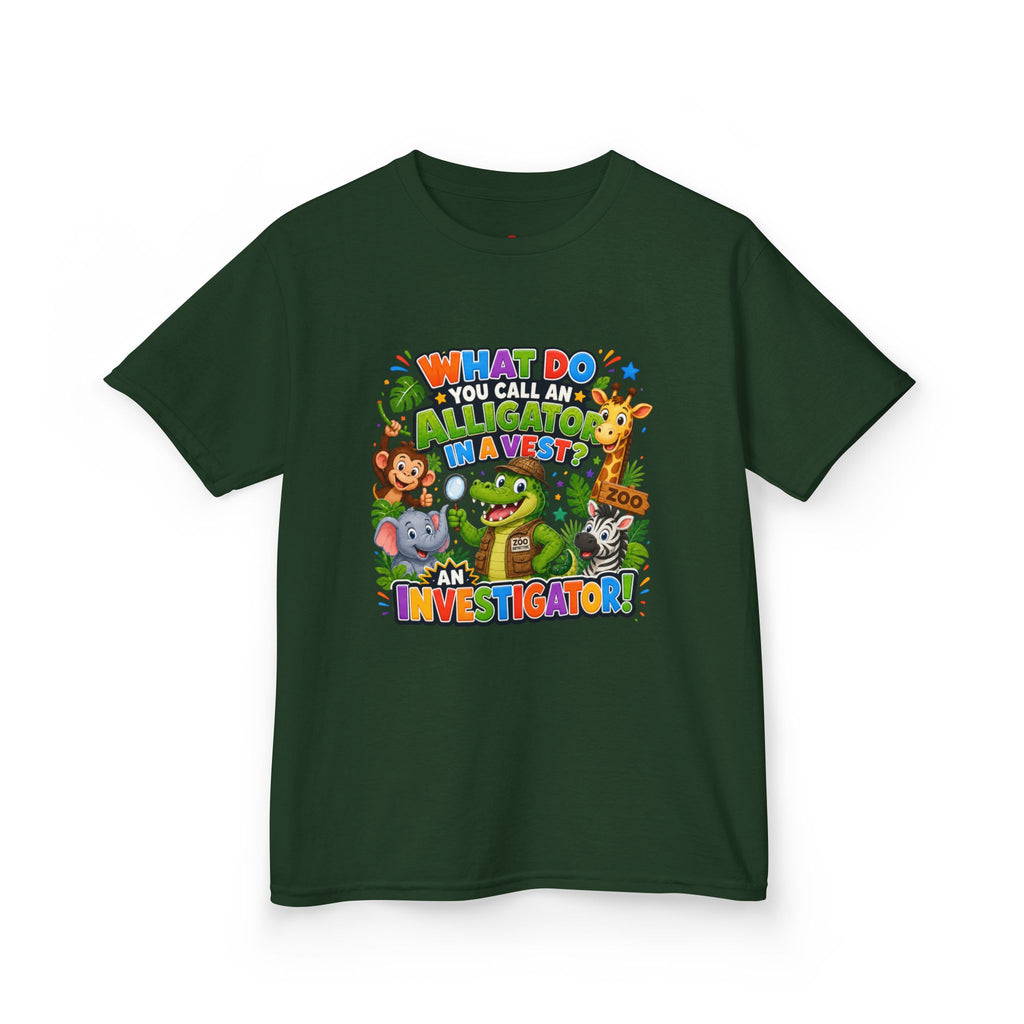 What Do You Call An Alligator? Investigator Kids T-Shirt | Cute Jungle Animals Puzzle