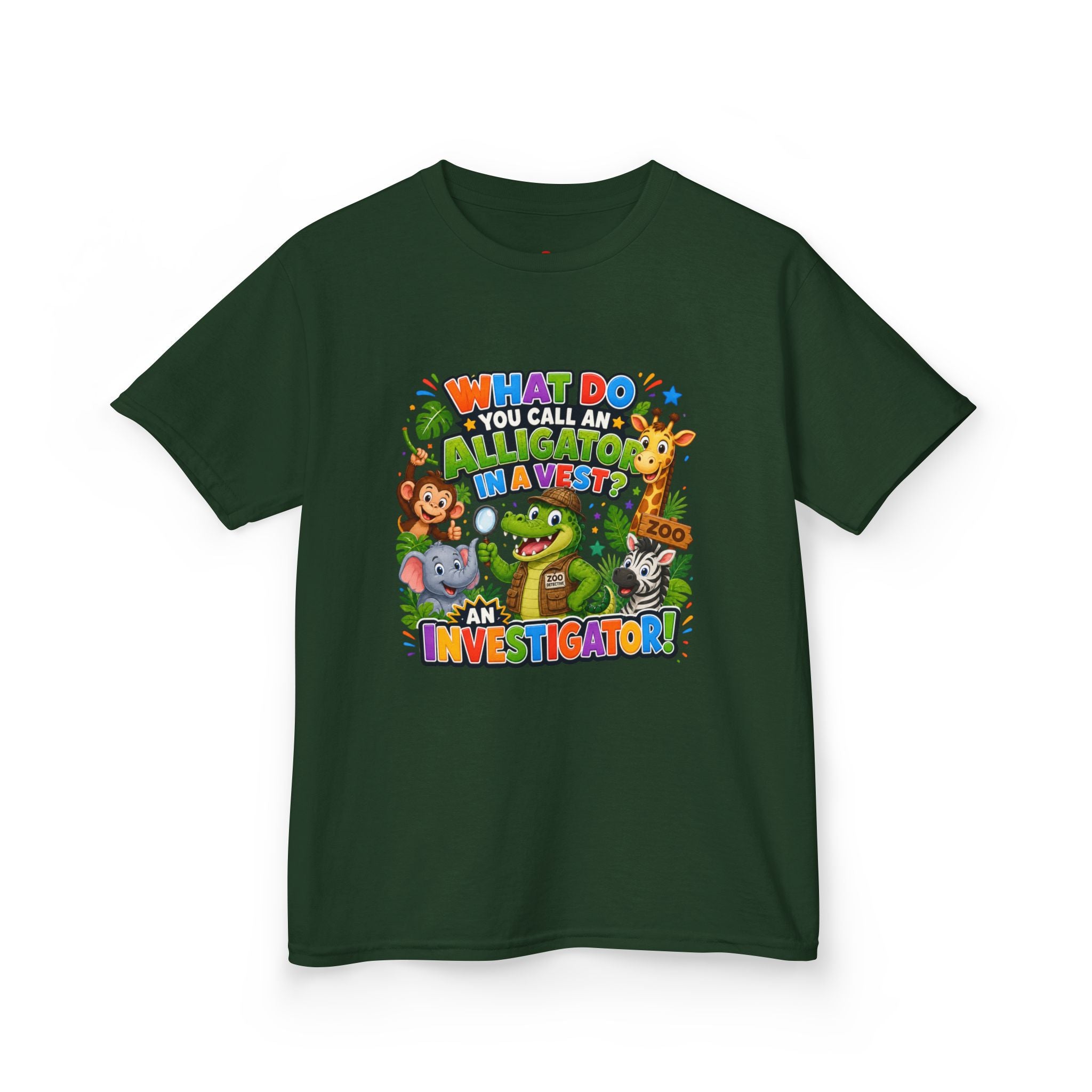 What Do You Call An Alligator? Investigator Kids T-Shirt | Cute Jungle Animals Puzzle