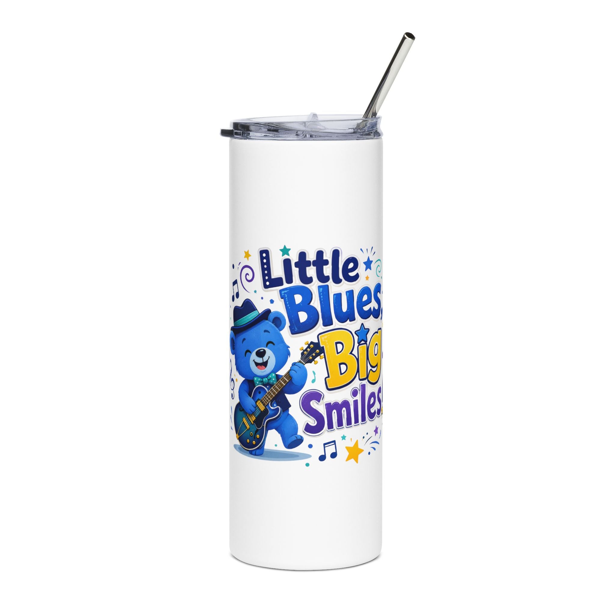 20oz Stainless Tumbler — "Little Blues Big Smiles" Blue Bear Music Design