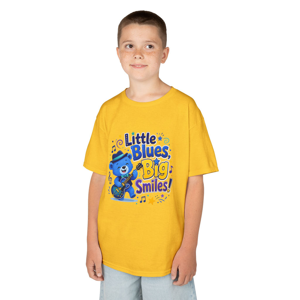 Kids Tee — "Little Blues, Big Smiles!" Guitar-Bear Graphic