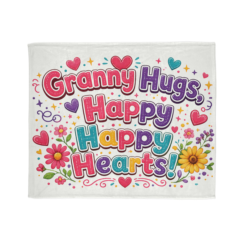 Granny Hugs Happy Happy Hearts Blanket | Floral Heart Retro Typography