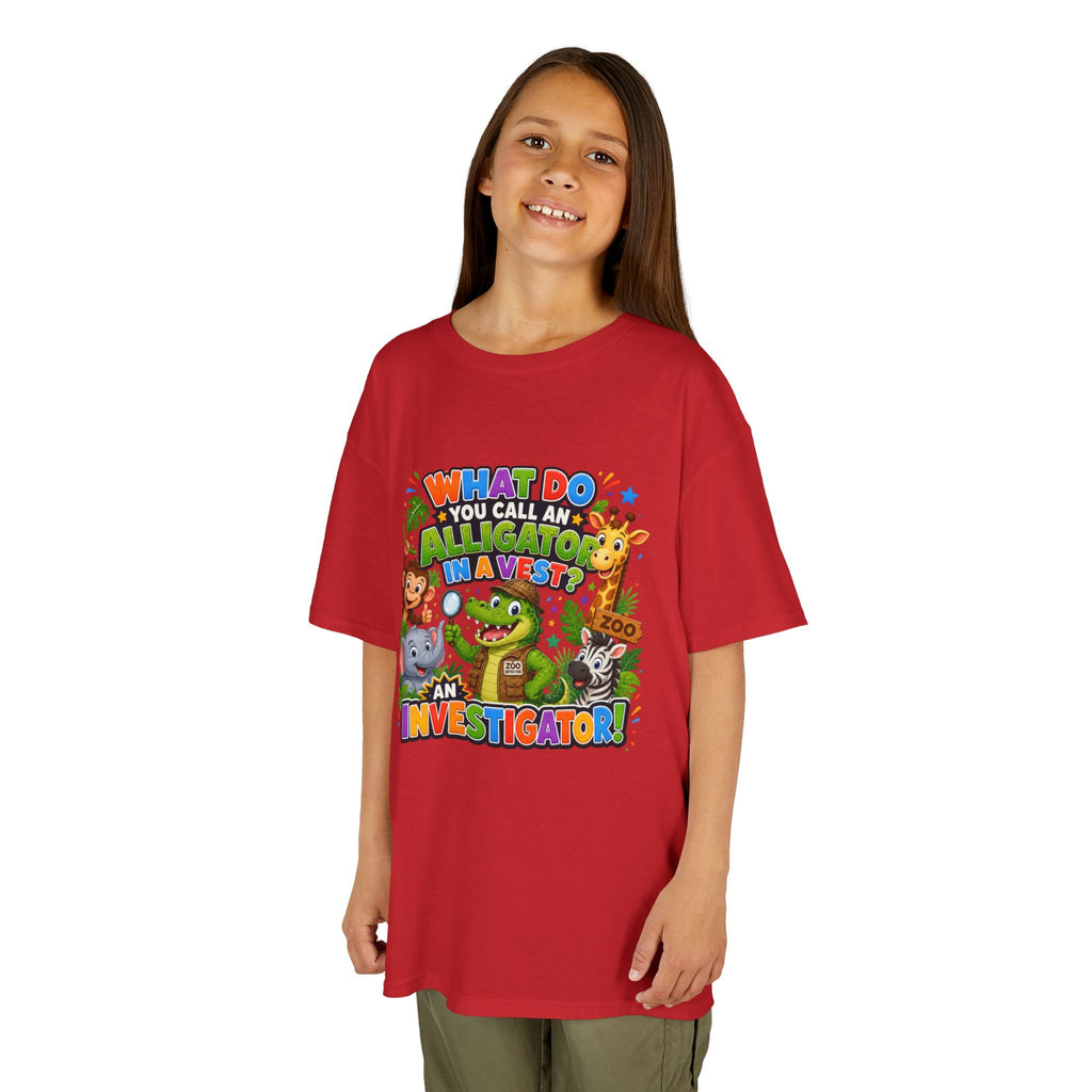 What Do You Call An Alligator? Investigator Kids T-Shirt | Cute Jungle Animals Puzzle