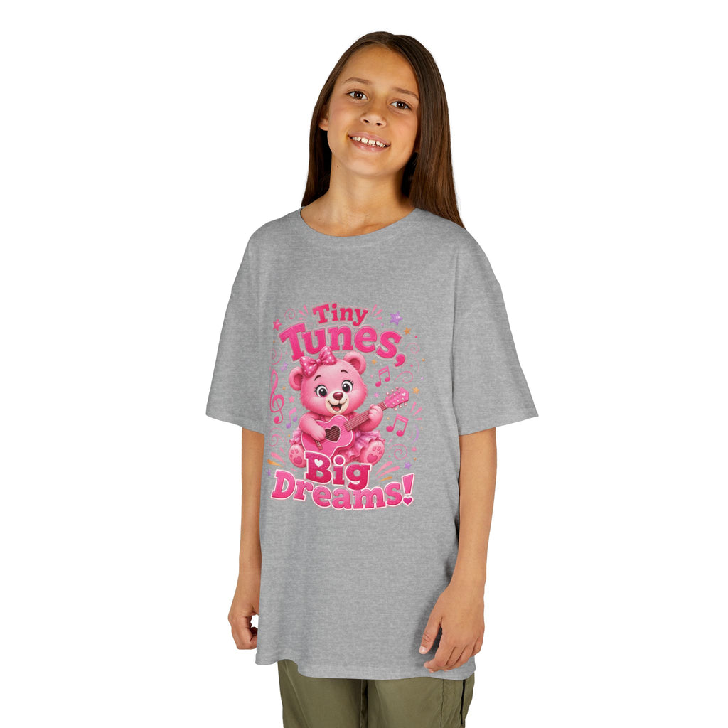 Kids T-Shirt — "Tiny Tunes, Big Dreams" Cute Pink Bear Music Tee