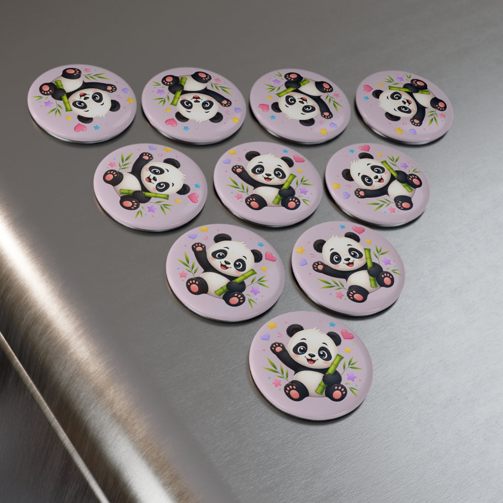 Cute Panda Bamboo Round Magnet — Adorable Kids Fridge Button