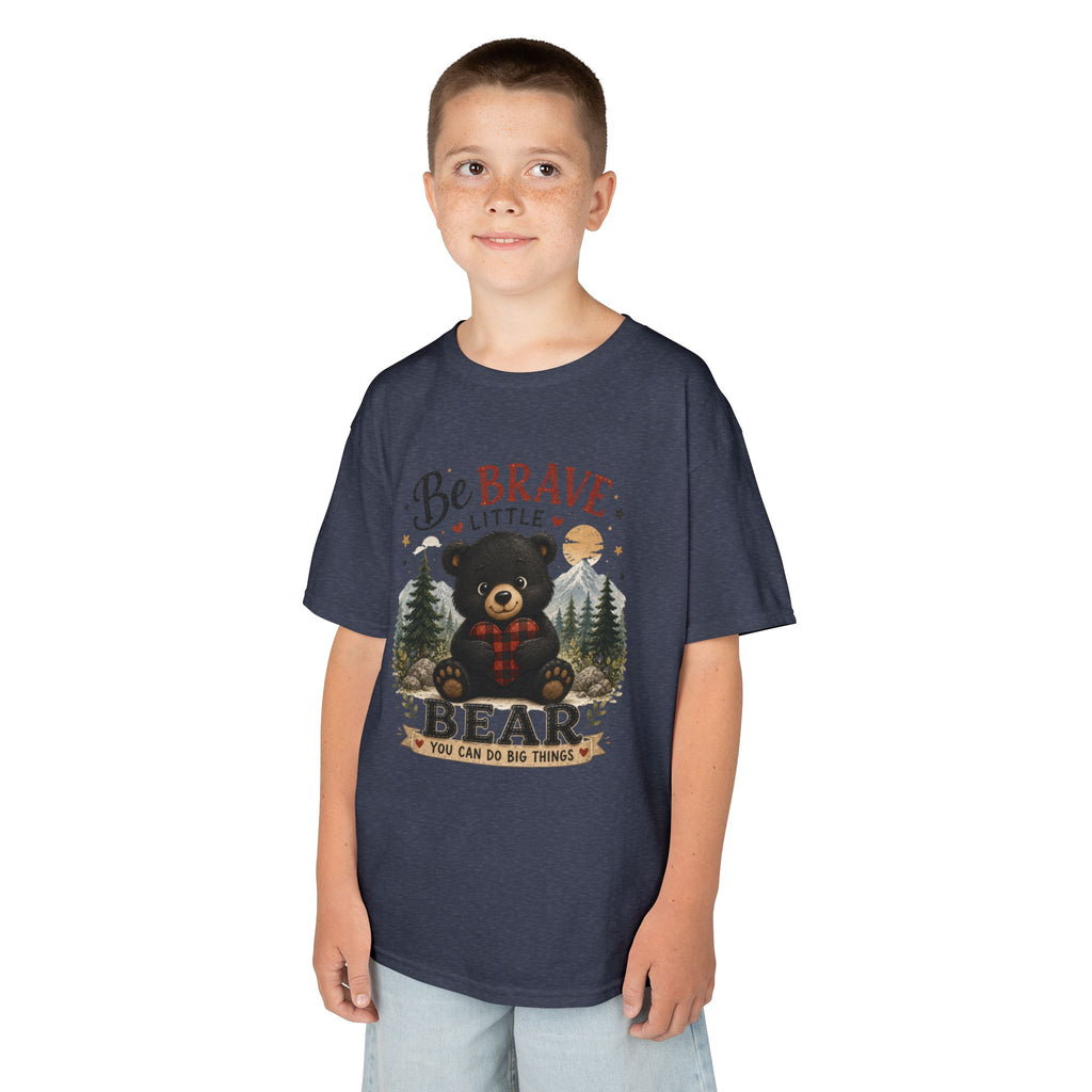 Kids T‑Shirt — "Be Brave Little Bear" Cute Woodland Bear Tee for Children, Inspirational Adventure Gift