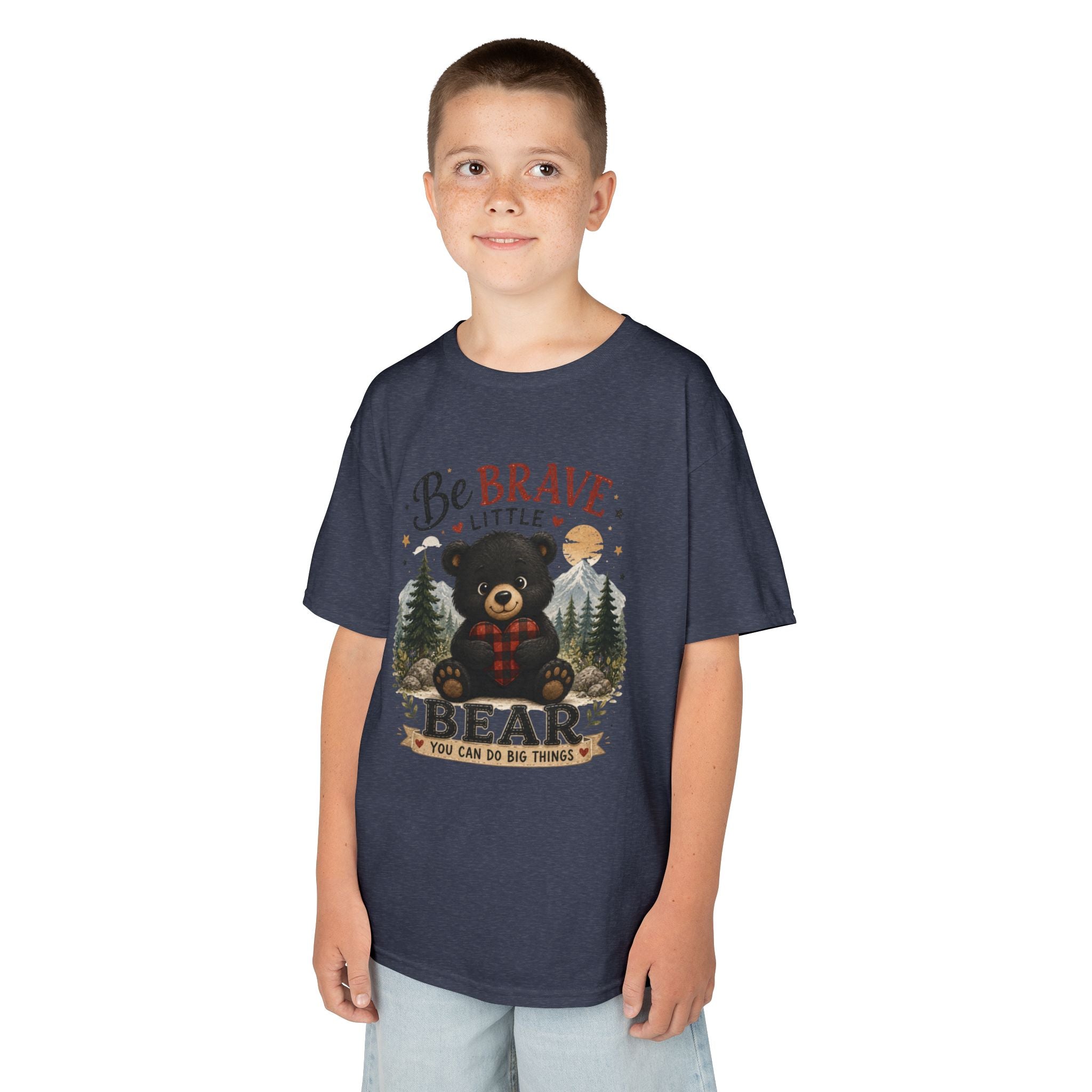 Kids T‑Shirt — "Be Brave Little Bear" Cute Woodland Bear Tee for Children, Inspirational Adventure Gift