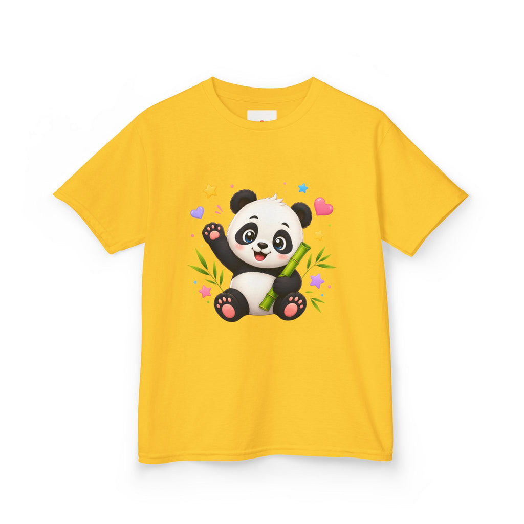 Cute Panda Kids T‑Shirt — Smiling Baby Panda with Hearts & Bamboo