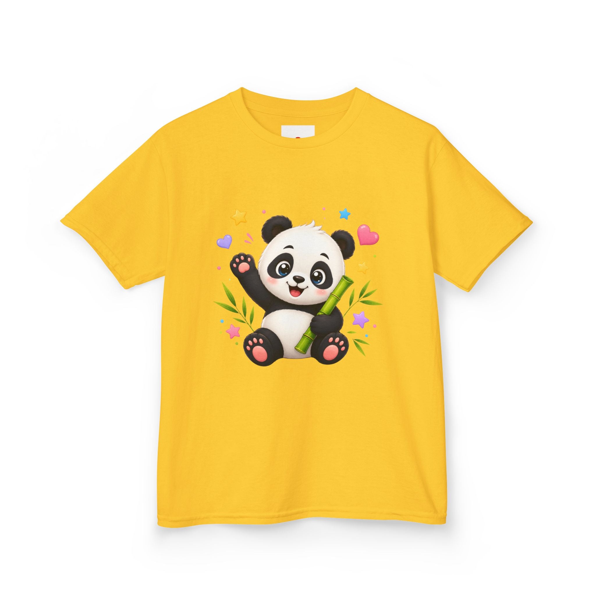Cute Panda Kids T‑Shirt — Smiling Baby Panda with Hearts & Bamboo