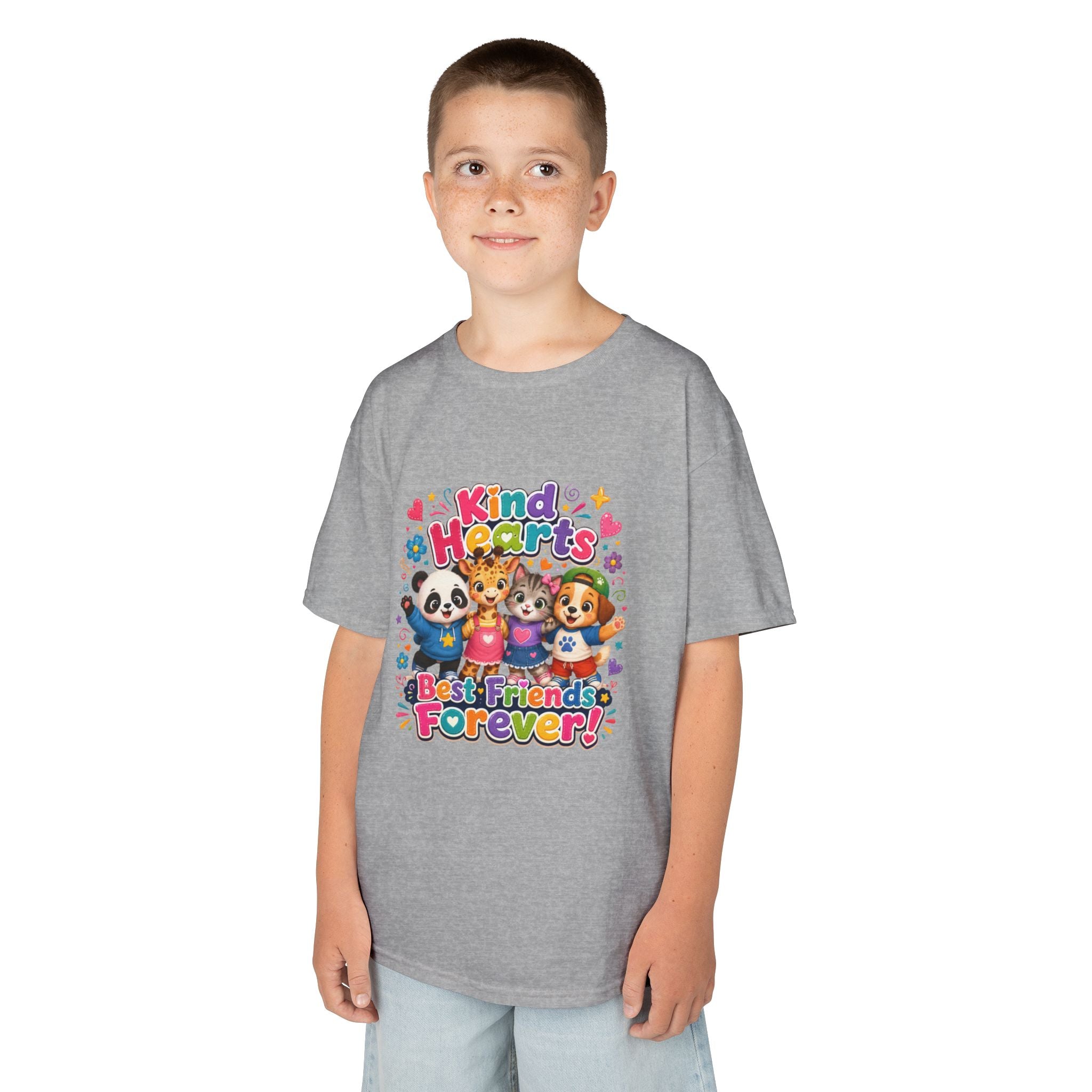 Kids Tee — "Kind Hearts Best Friends Forever" Colorful Cartoon Animals