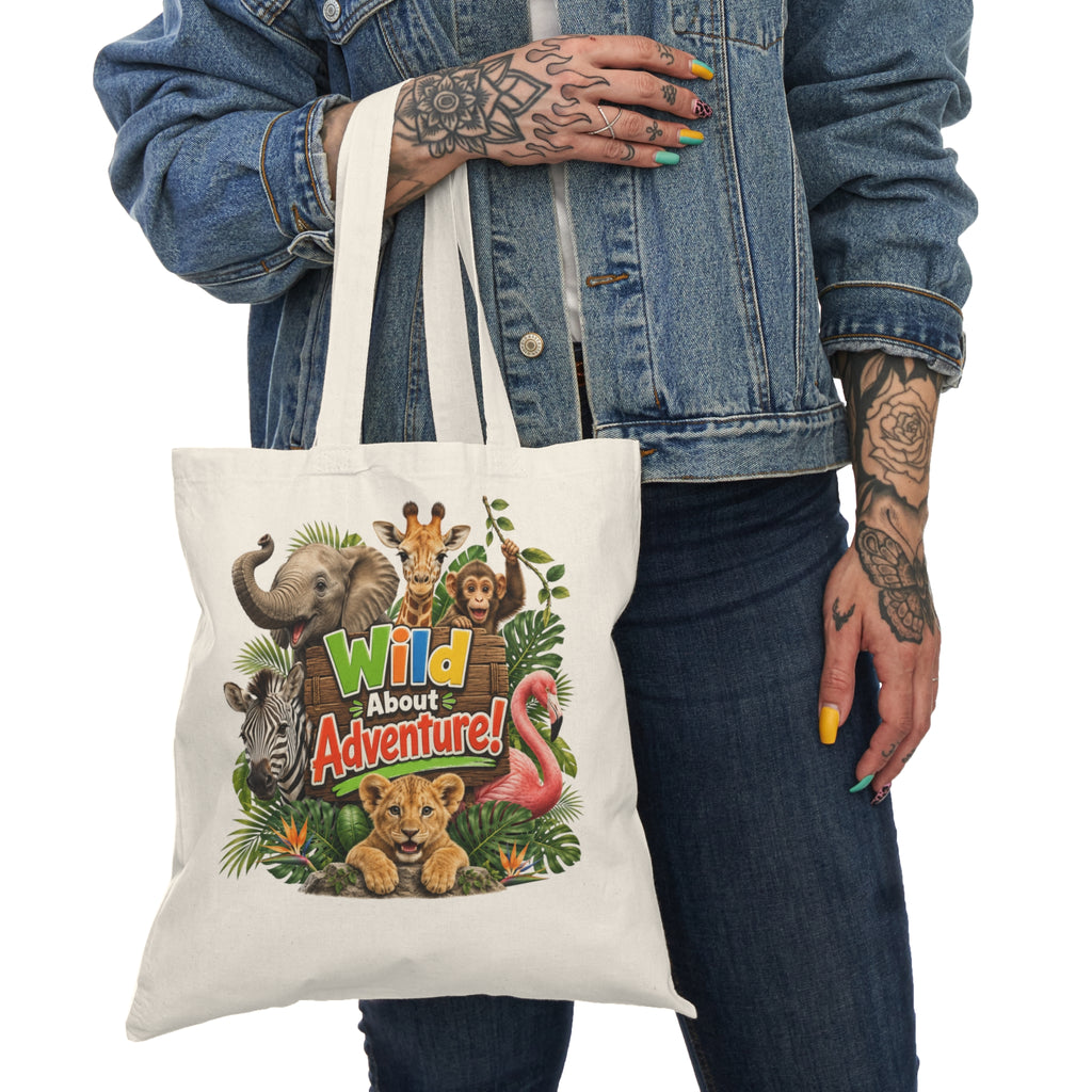Wild About Adventure Tote Bag — Cute Jungle Animal Canvas Tote for Kids & Moms