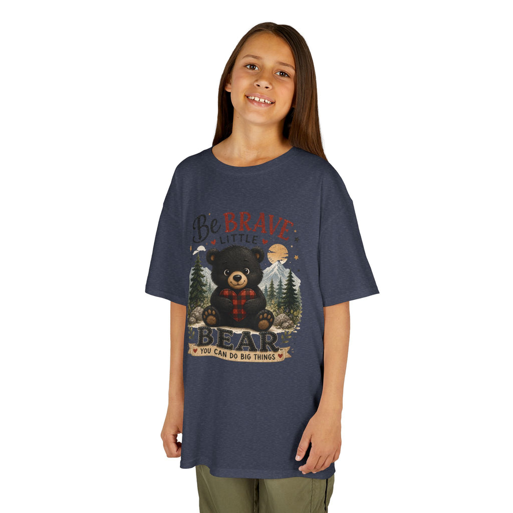 Kids T‑Shirt — "Be Brave Little Bear" Cute Woodland Bear Tee for Children, Inspirational Adventure Gift