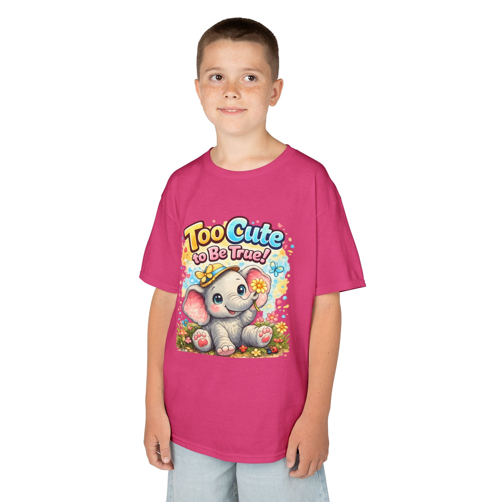 Kids Tee — "Too Cute to Be True" Elephant Graphic
